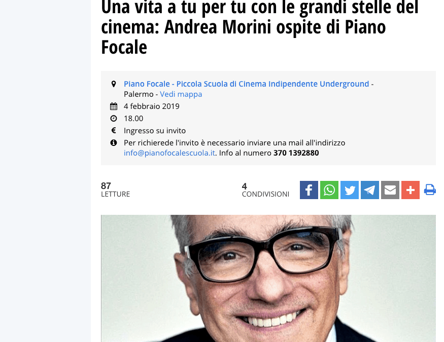 Balarm – Una vita a tu per tu con le grandi stelle del cinema: Andrea Morini ospite di Piano Focale